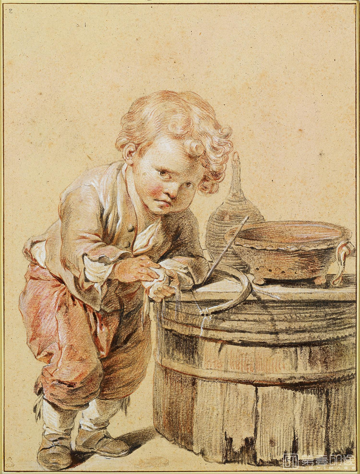 油画-让·巴蒂斯特·格勒兹 Jean - Baptiste Greuze-Boy with a Broken Egg, c. 1756-026